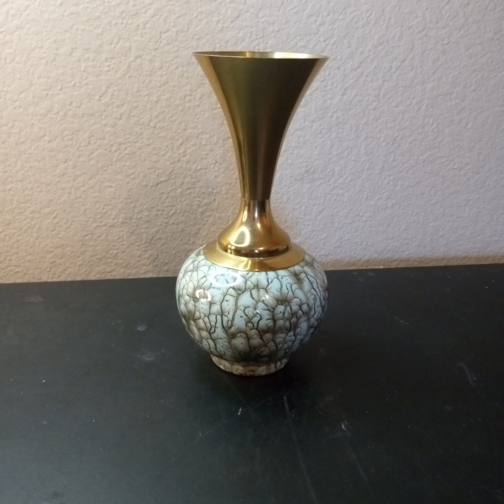 EXQUISITE Delfts Solid Brass Enamel 9" Pitcher Vase Made in Holland.